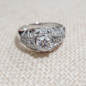Stunning White Gold Moissanite And Filigree Ring